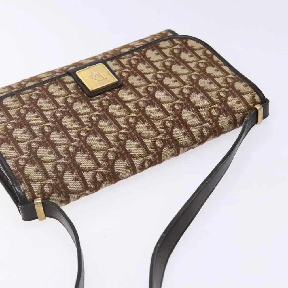 Authentic Christian Dior Trotter Canvas Shoulder Bag Brown Gold - Picture 13 of 16